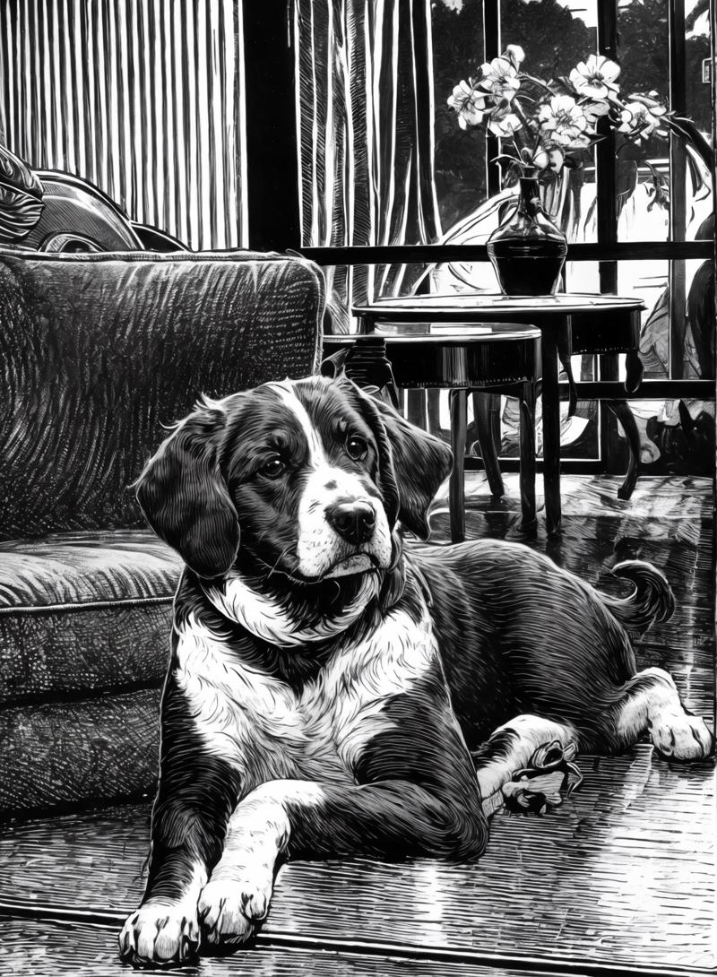 01879-2656406789-banhua, a dog, indoor,mansion,Indoor, sofa, window, table, floor,   _lyco_banhua-000003_1.0_,best quality,masterpiece, Monochrom.png